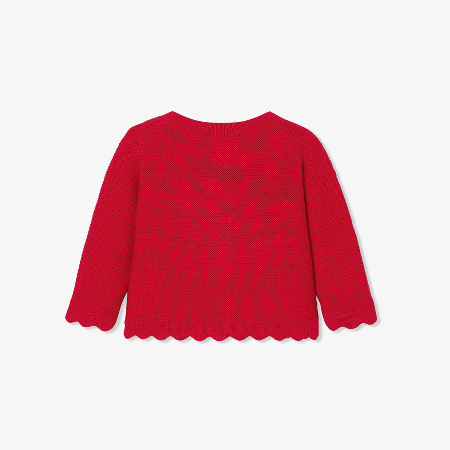 Pleteni kardigan v garter šivu za dojenčke deklice