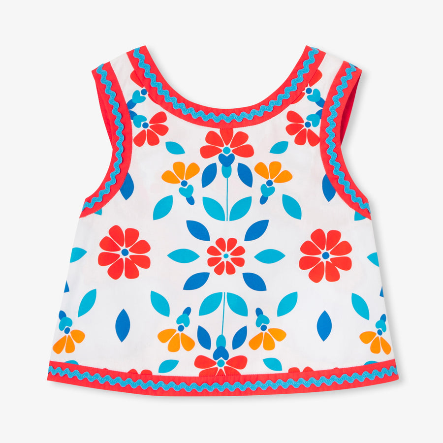 Top s prečnimi naramnicami iz popelina za deklice