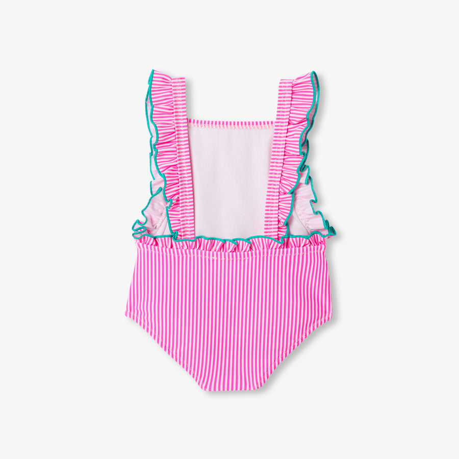Prugast kopalni kostim z volančki
