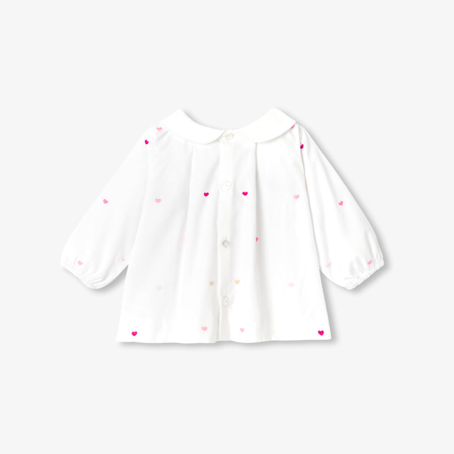 Poplin bluza z vezenimi srčki za deklice